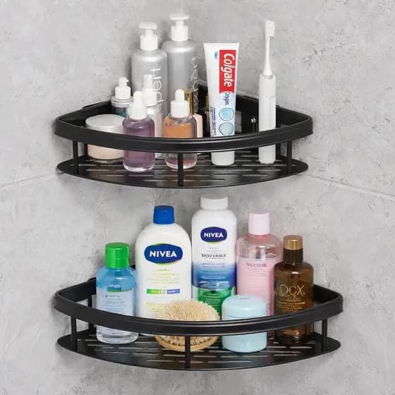 Suporte Shampoo Canto Alumínio Banheiro Sem Furos Adesivo Cantoneira Presente