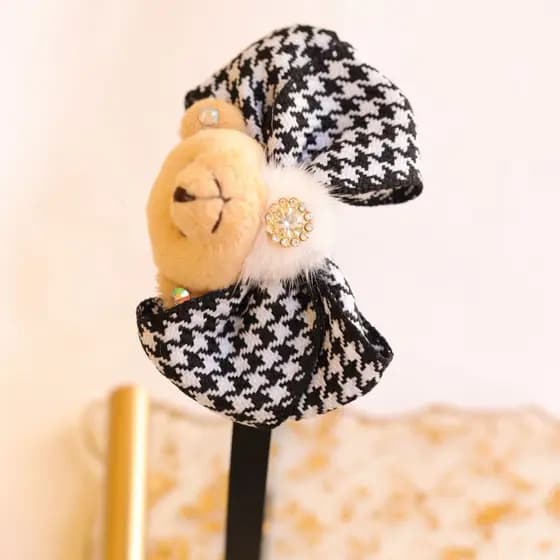 Tiara pied de poule preto / Arco infantil/ Tiara infantil preto e branco / Diadema /Tiara C com cabecinha de urso