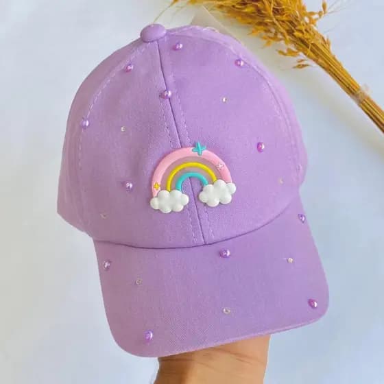 Boné Infantil Feminino / Boné Com Aplicação de Arco-Íris / Cores Variadas