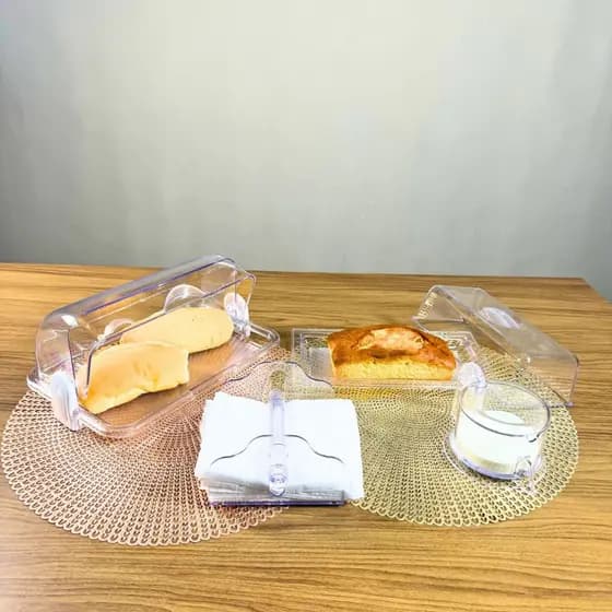 Kit Cristal Elegante: Porta Pão, Porta Doces, Açucareiro e Porta Guardanapo com Apoio – Conjunto Completo para Me CONCPT