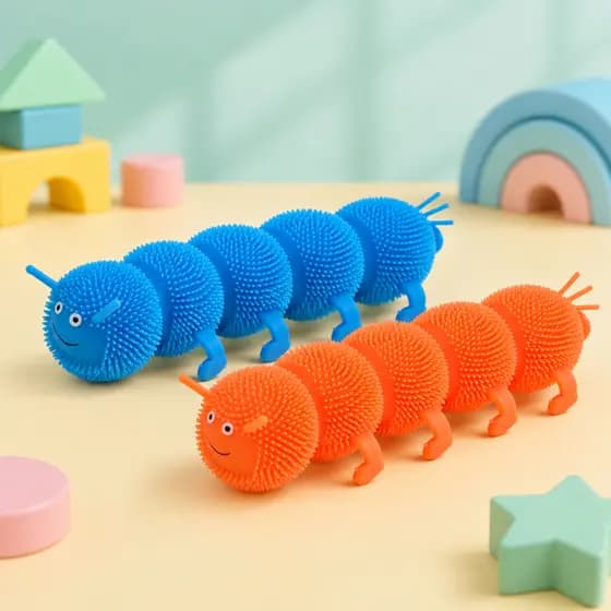 Conjunto 2 x Centopeia Divertida de Apertar com Luz - Brinquedo Sensorial e Relaxante