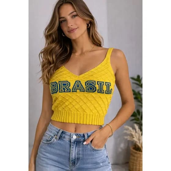 Cropped Blusinha do Brasil Regatinha Alça Fina