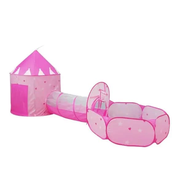 Tenda Toca Infantil Barraca 3x1 Túnel Piscina De Bolinha Cesta De Basquete Castelinho Melhor Presente