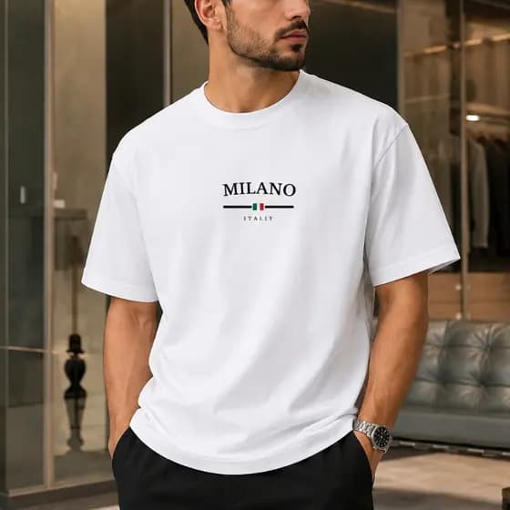 Camiseta Milano Italia Minimalista 100% Algodão Básica Unissex Manga Curta