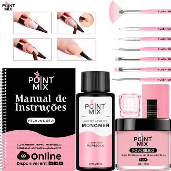 Kit Alongamento Unhas de Porcelana Monomer Pó Acrílico 7 Pincéis Dappen