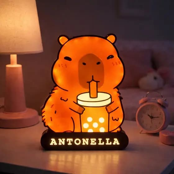 Luminária LED Personalizada Capivara com Nome – Luz Noturna Infantil Decorativa Quarto Menina/Menino