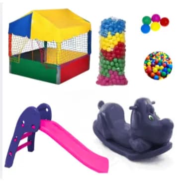 Piscina Infantil 1x1 com Escorregador Baby + Cachorrinho + 500 Bolinhas