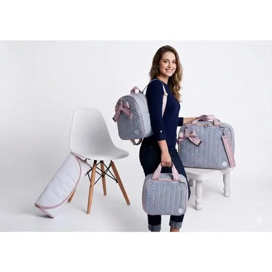 Kit De Bolsa Mala Maternidade Linho Completo 4 Peças