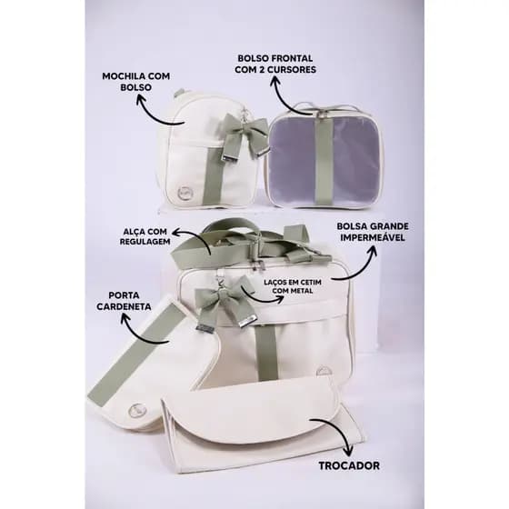 Kit De Bolsa De Bebê Com 5 Peças Super Luxo