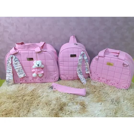 Bolsa Maternidade/Mala Com 3 Peças Luxo Rosa