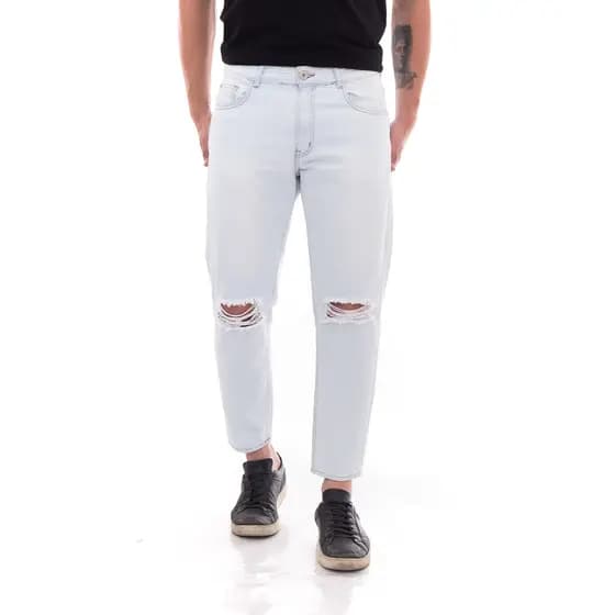 Calça jeans Loose Masculina Cropped Básica Rasgada oversized