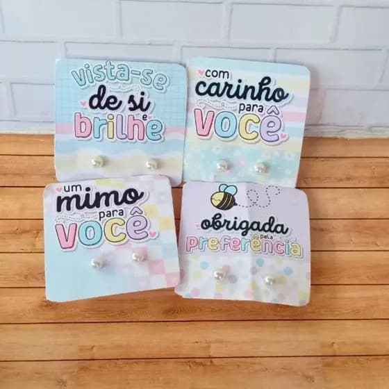 50 Pares de Brincos Perola com Tag Personalizado - Mimo Cliente