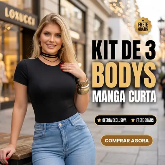 KIT 3 Body Feminino Forro Duplo Suplex Premium Manga Curta Gola Redonda Careca