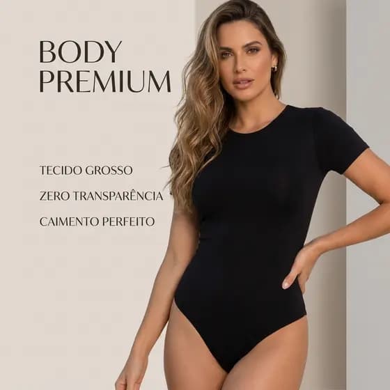 Body Feminino Forro Duplo Suplex Premium Manga Curta Gola Redonda Careca