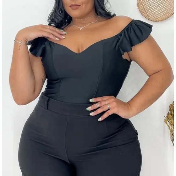 body plus size feminino manga babado suplex veste 48 ao 52