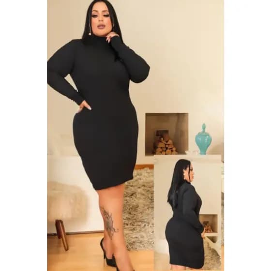 Vestido manga longa plus size inverno feminino