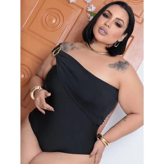 body Maiô plus size fivelas argola com bojo