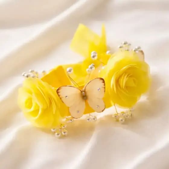 Porta Coque / Faixinha / Arco Jardim Encantado Amarelo Super Luxo com Pérolas e Strass lançamento