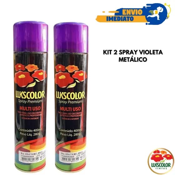 Kit 2 Tinta Spray Violeta Metálico Brilhante Lukscolor 400ml