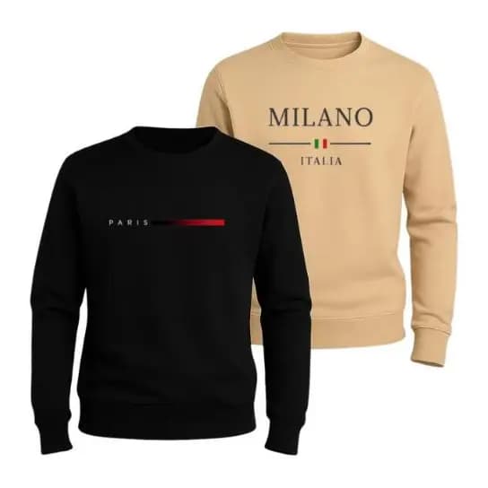 Kit Moletom 2 Blusa De Frio Masculino Gola Redonda Paris Milano Preço De Atacado