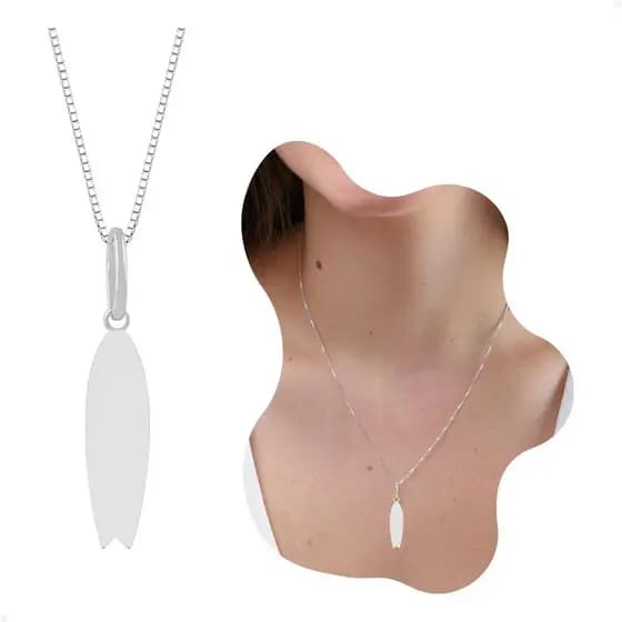 Colar Feminino Prata 925 Prancha Surf Design Premium