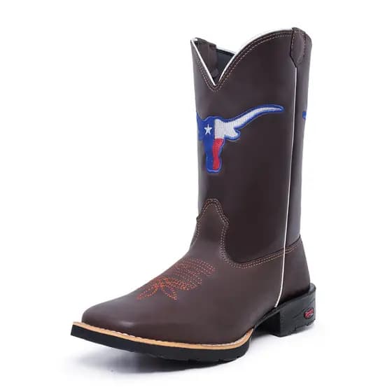 Bota Texana Country Bico Quadrado Em Couro Ramon Botas Lançamento