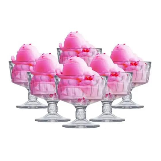 Jogo De 6 Taças 250ML de Sobremesa Sorvete de Vidro Lemier