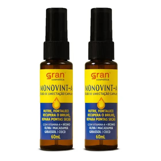 Kit 2x Óleo de Umectação Capilar Monovin A 60ml Gran Cosmética Nutrição Fortalecimento e Brilho