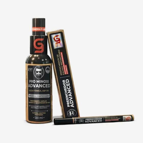 Kit Tônico Pro Minoxi Advanced + Caneta Preenchedora de Falhas na Barba e Sobrancelhas