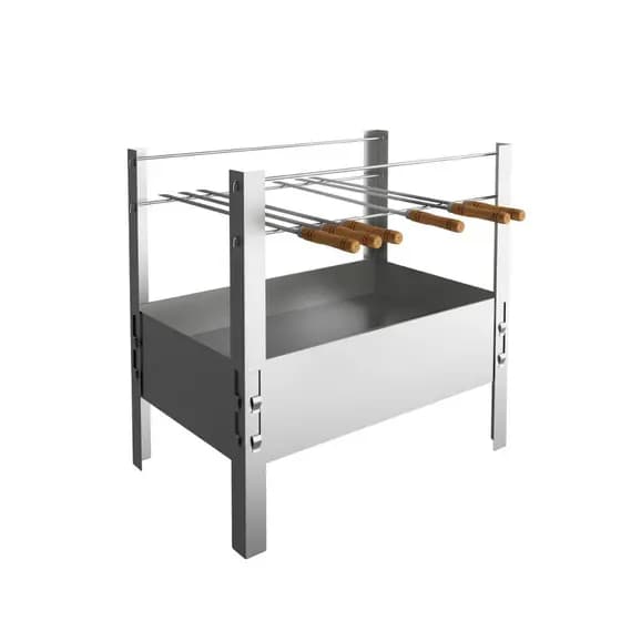 Churrasqueira 60cm desmontavel aço galvanizado Qualinox 3860 com seis espetos