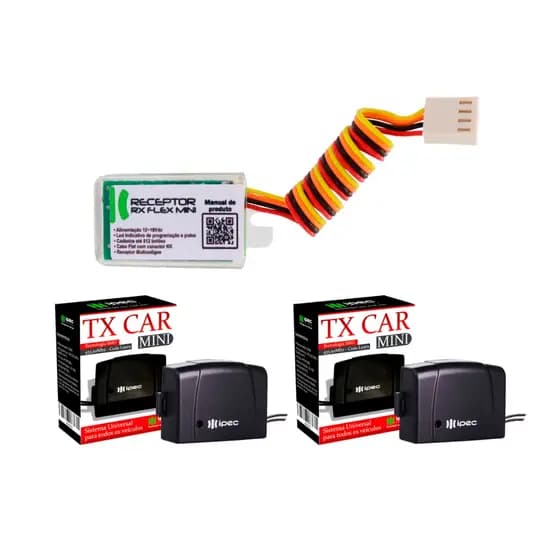 Kit Receptor Auxiliar + 2 Tx Car Mini 12/24V Ipec Para Centrais PPA Jetflx Triflex e Legero Codigo Rolante