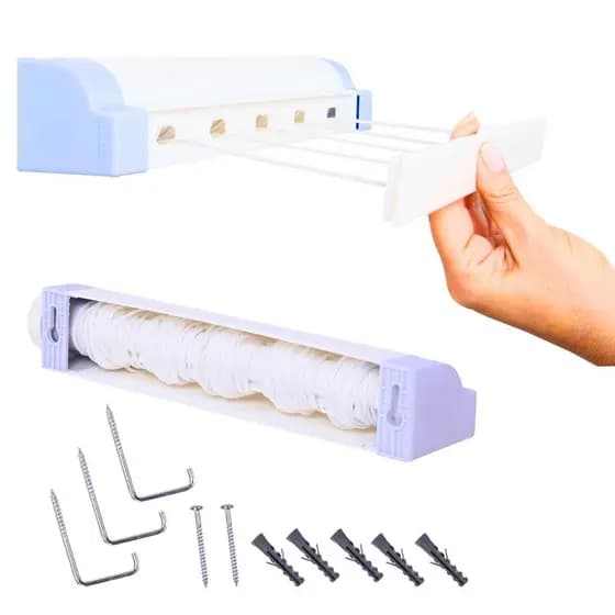 Varal Inteligente Automatico Secalux Retratil Recolhivel 5 Cordas de Parede 4,10m Cada Rotoflex Branco Puxe e Use Pratico Com Trava Lavanderia