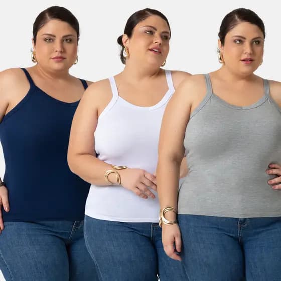 Kit 3 Regatas Feminina Plus Size De Viscolycra 1123-K3-D