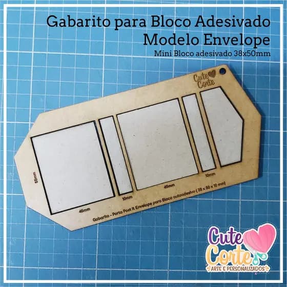 Gabarito para Porta Bloco adesivado modelo ENVELOPE - Mini Bloco adesivado 38x50mm (bloco auto adesivo) - MODELO 2