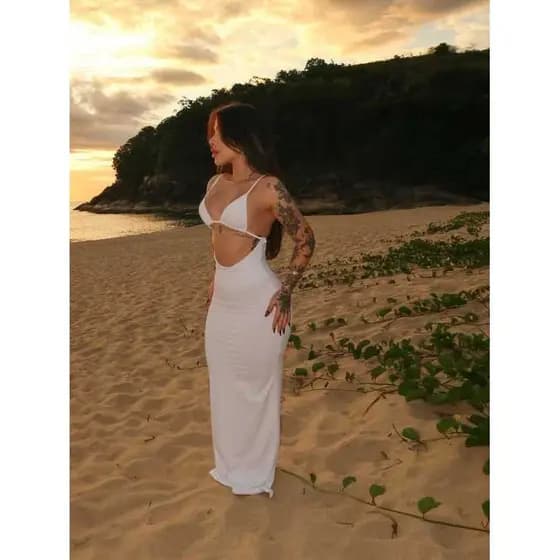 Vestido Longo Feminino Praia Verão Luxo Com Amarração Moda Gringa Branco Liso