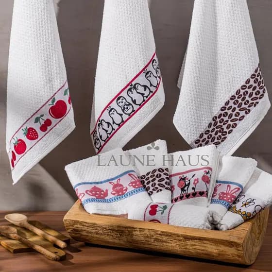Pano De Prato Kit Com 05 Peças Atoalhado Atacado Gourmet