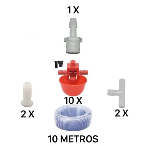 Kit com 10 Bebedouros Automáticos para Aves e Galinhas (Copo + Conexão + Espigão)