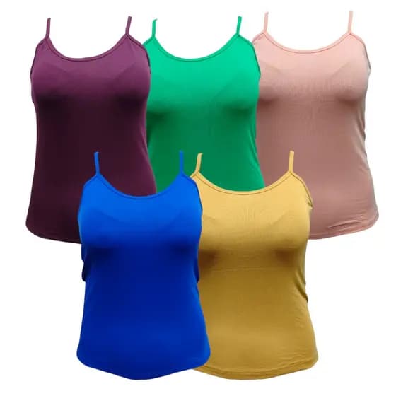 Kit 5 Regatas Plus Size De Alcinha, Blusinha Feminina Básica