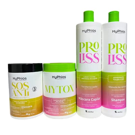 Kit escova Progresiva Myphios Realinhamento ProLiss 3D MYTOX Máscara SOS Pro Blond