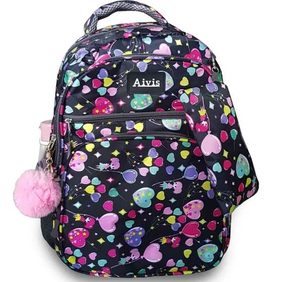LINDA MOCHILA ESCOLAR IMPERMEÁVEL MENINA COM ESTOJO e SAIDA FONE CABO USB
