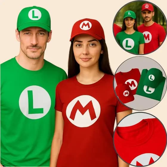 Kit Festa Fantasia Camiseta e Boné Verde Vermelho 100% Algodão Aniversário Tematico