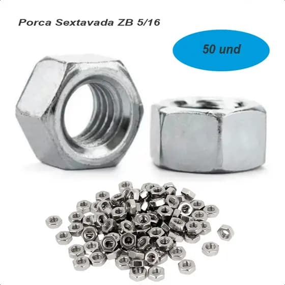 Porca Sextavada Zincada 5/16 + Arruela Lisa Zb 5/16 50pc
