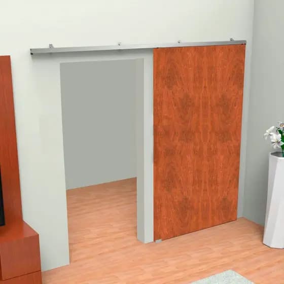 Kit Porta Correr Com Trilho Dividido Cor Natural Com Tampas Laterais