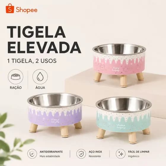 Tigela Elevada Para Gatos E Cães Com Proteção De Pescoço Em Aço Inoxidável Alimentador Antiderrapante Animais De Estimaç