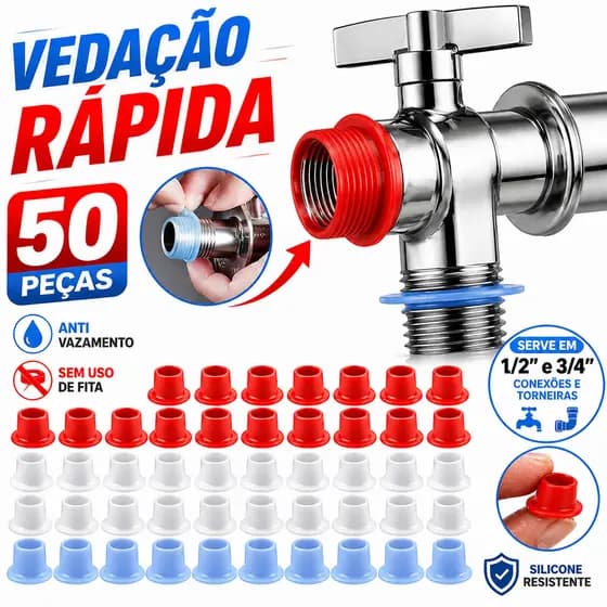 Kit 50 Peças Veda Rosca Silicone Anti Vazamento Torneira 1/2 3/4 Junta Vedação Sem Fita Hidráulico