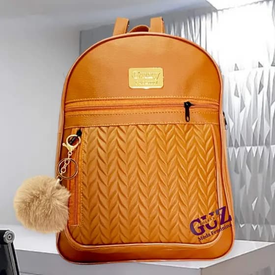Mochila Feminina Reforçada Bolsas Mochila Para Faculdade Escola + Chaveiro Pompom