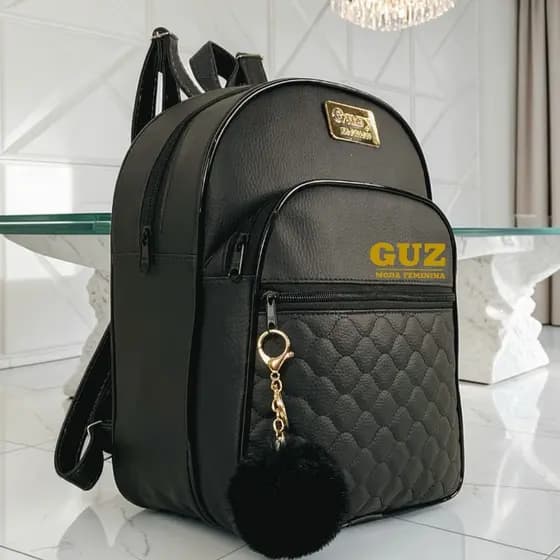 Mochila Feminina Casual Couro Legítimo Sintético 3 Zíperes Bolsas Com Pompom Moda Blogueira Escolar Trabalho