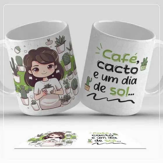 Caneca Cactos e Suculentas com Frases Positivas – Presente Criativo e Delicado