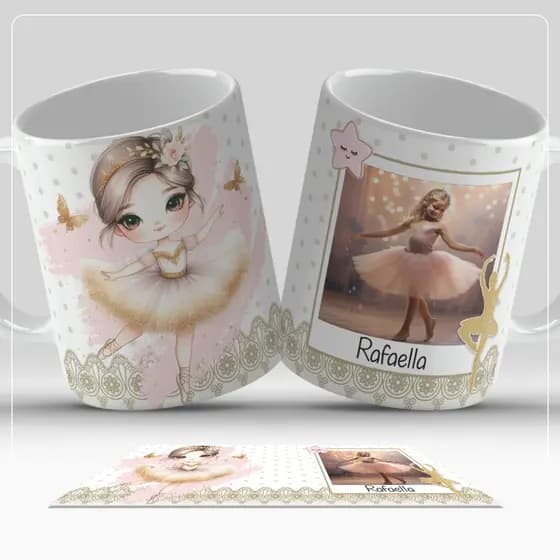 Caneca Infantil Bailarina Personalizada com Nome e Foto | Presente para Menina – Porcelana 325ml