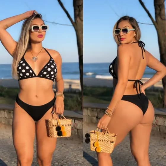 Conjunto de Biquíni com Bojo e calcinha asa-delta e Amarrar